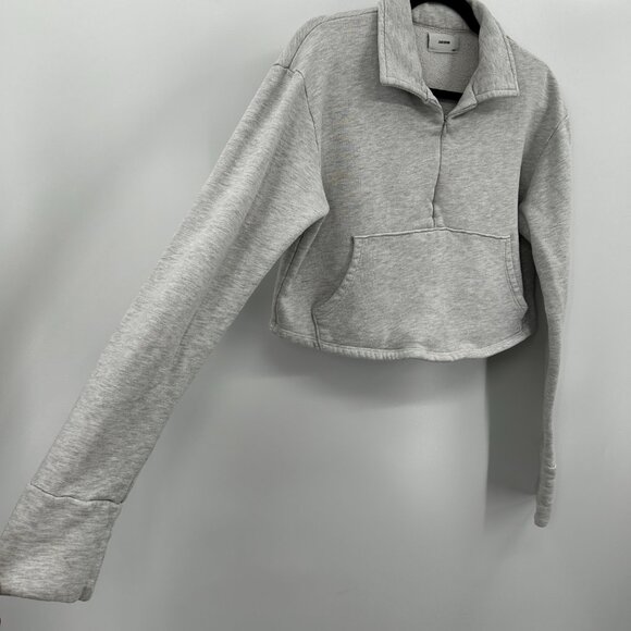 JOAH BROWN *Flawed* Heather Gray Cropped Half Zip Sweater Size Small / Medium - Picture 5 of 9